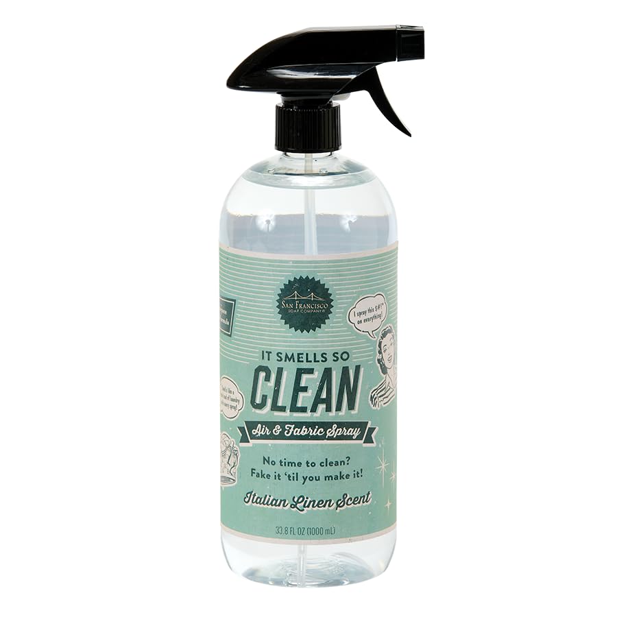 San Francisco Soap Company Smells So Clean Linen Spray bottle refreshing spaces with Italian Cotton scent.