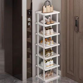 SAN HE 7-Tier bamboo shoe rack vertical design saves floor space and organizes entryways.