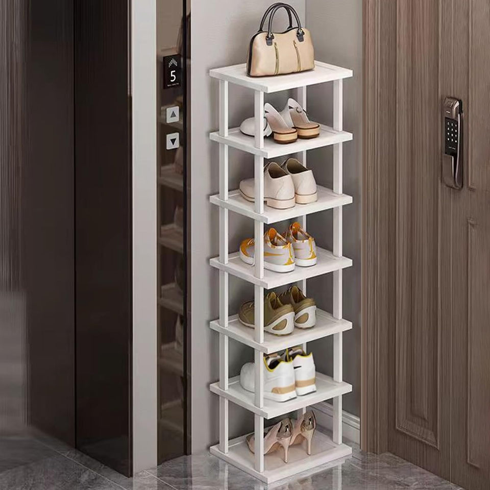 SAN HE 7-Tier bamboo shoe rack vertical design saves floor space and organizes entryways.