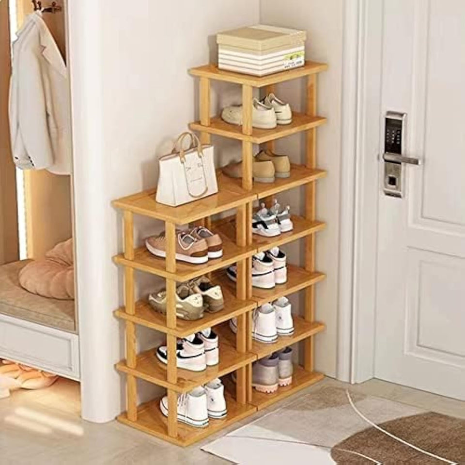 SAN HE 12-tier bamboo shoe rack in a slim vertical layout saves space