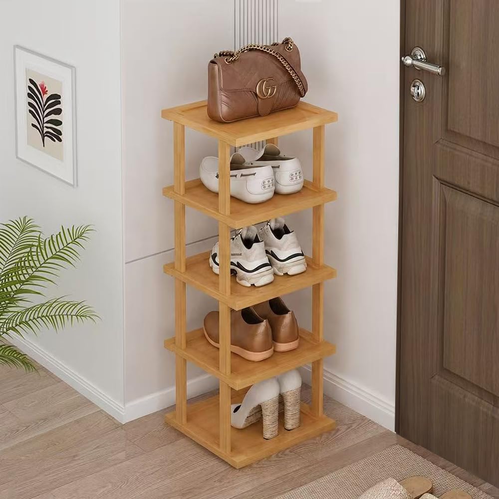 SAN HE bamboo shoe rack 5-tier vertical design keeps footwear neatly organized