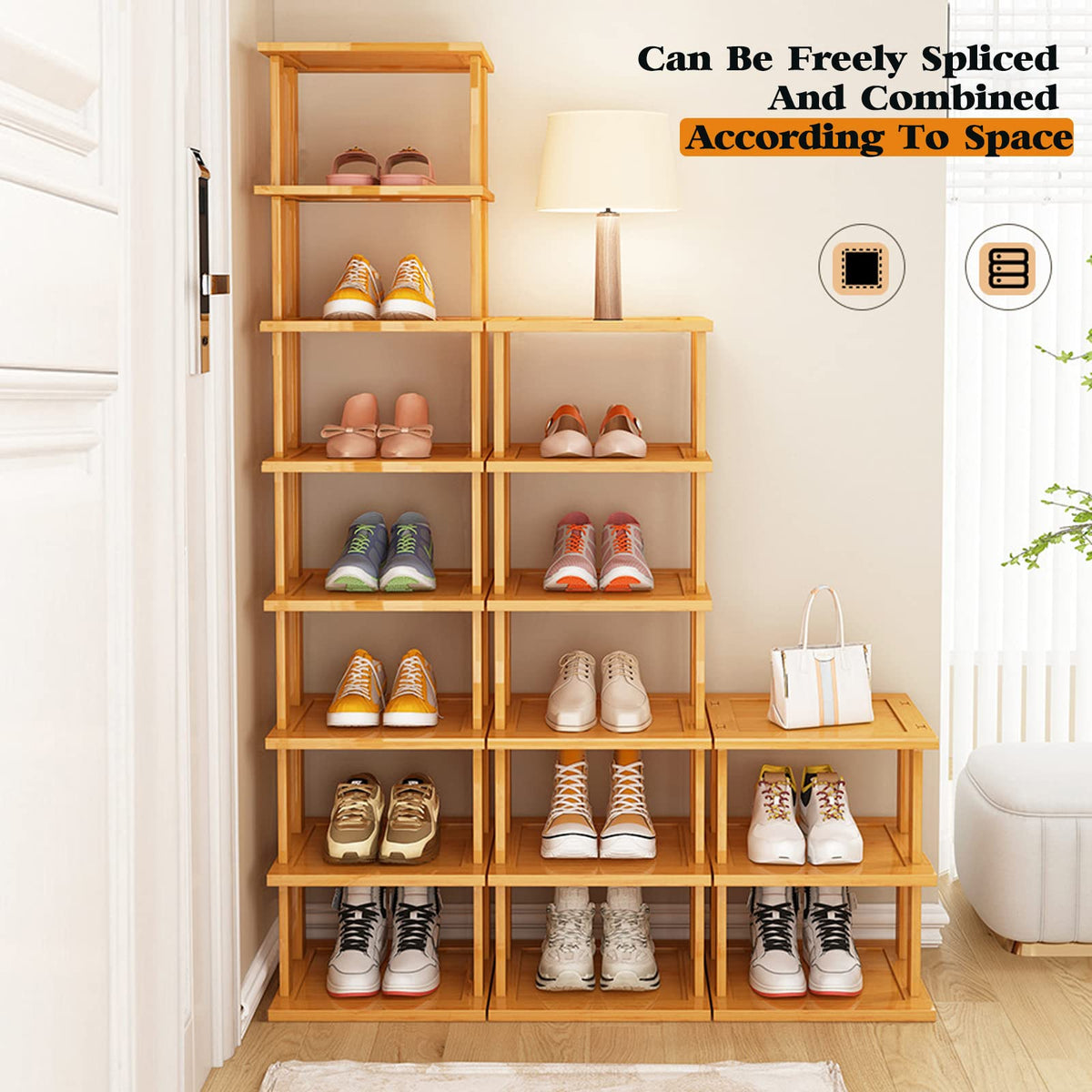 SAN HE holds boots and sneakers securely on sturdy bamboo shelves