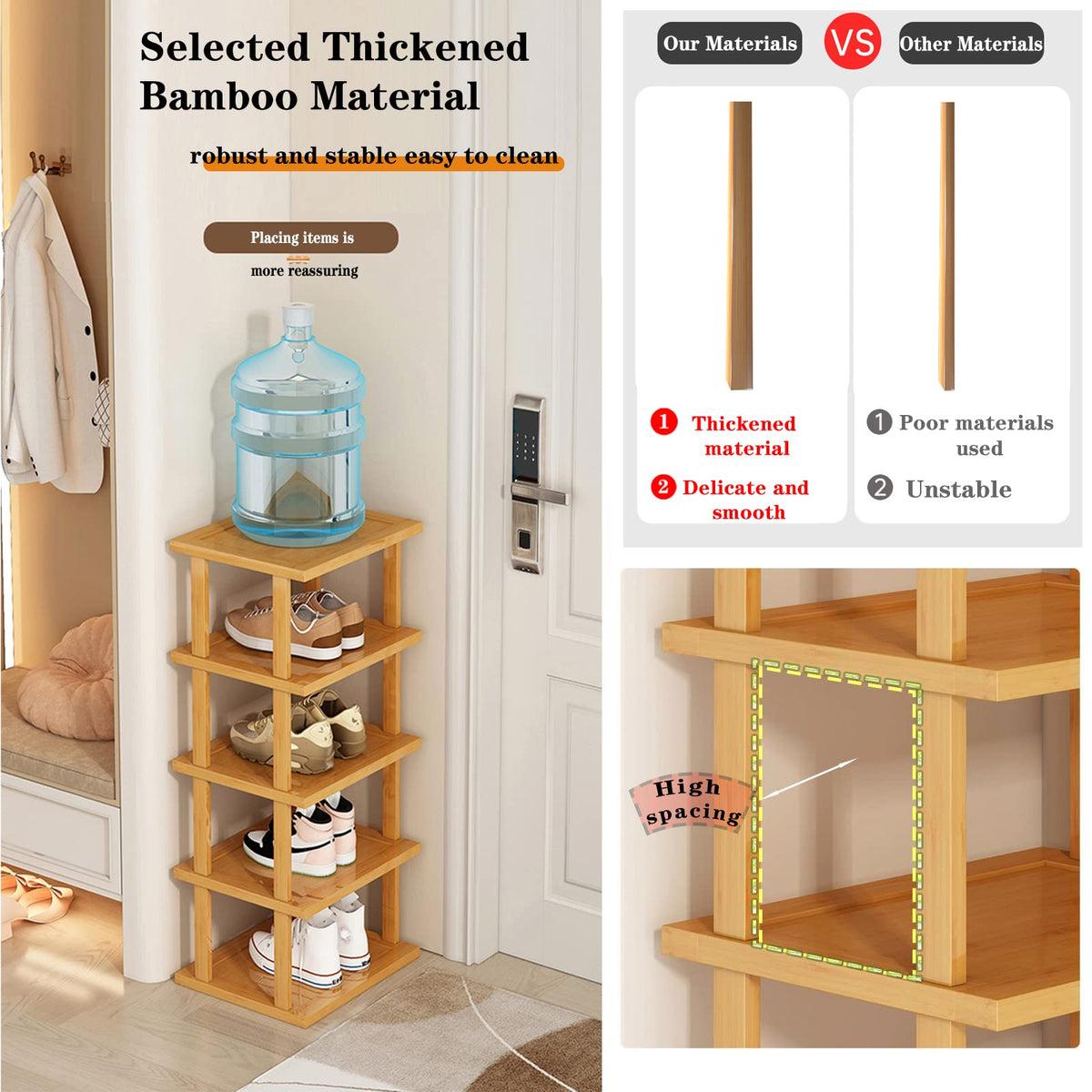 SAN HE Bamboo Shoe Rack boots and sneakers storage keeps pairs neatly organized.
