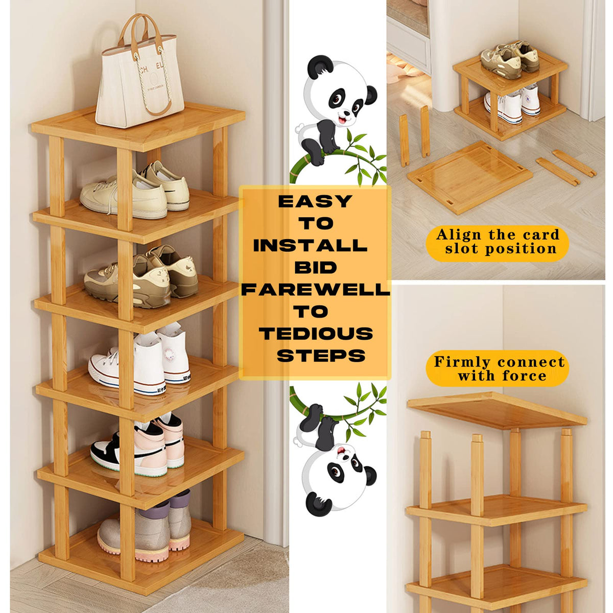 SAN HE Bamboo Shoe Rack natural-bamboo-finish reveals durable, eco-friendly material.
