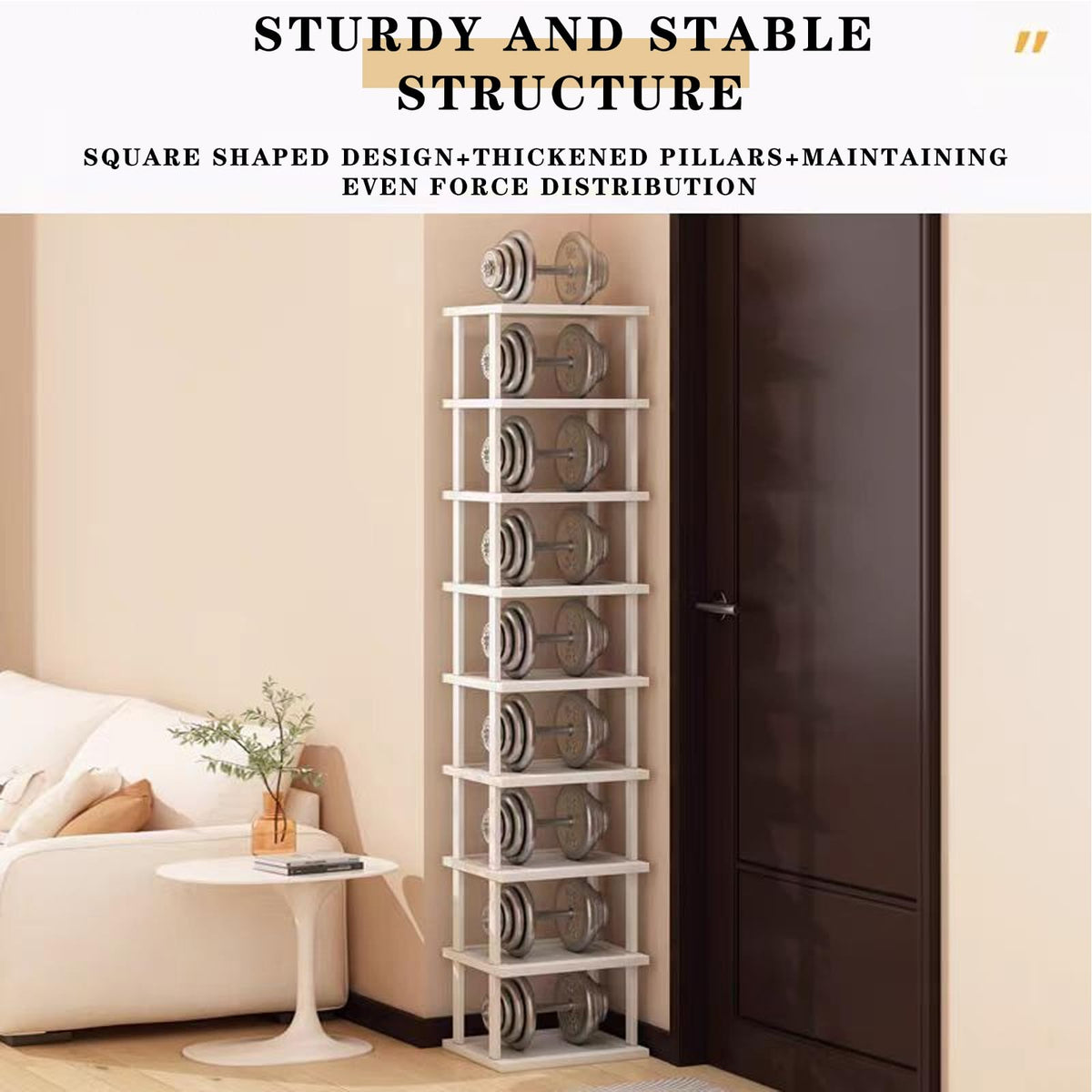 SAN HE corner-friendly design uses vertical space in closets and bedrooms.