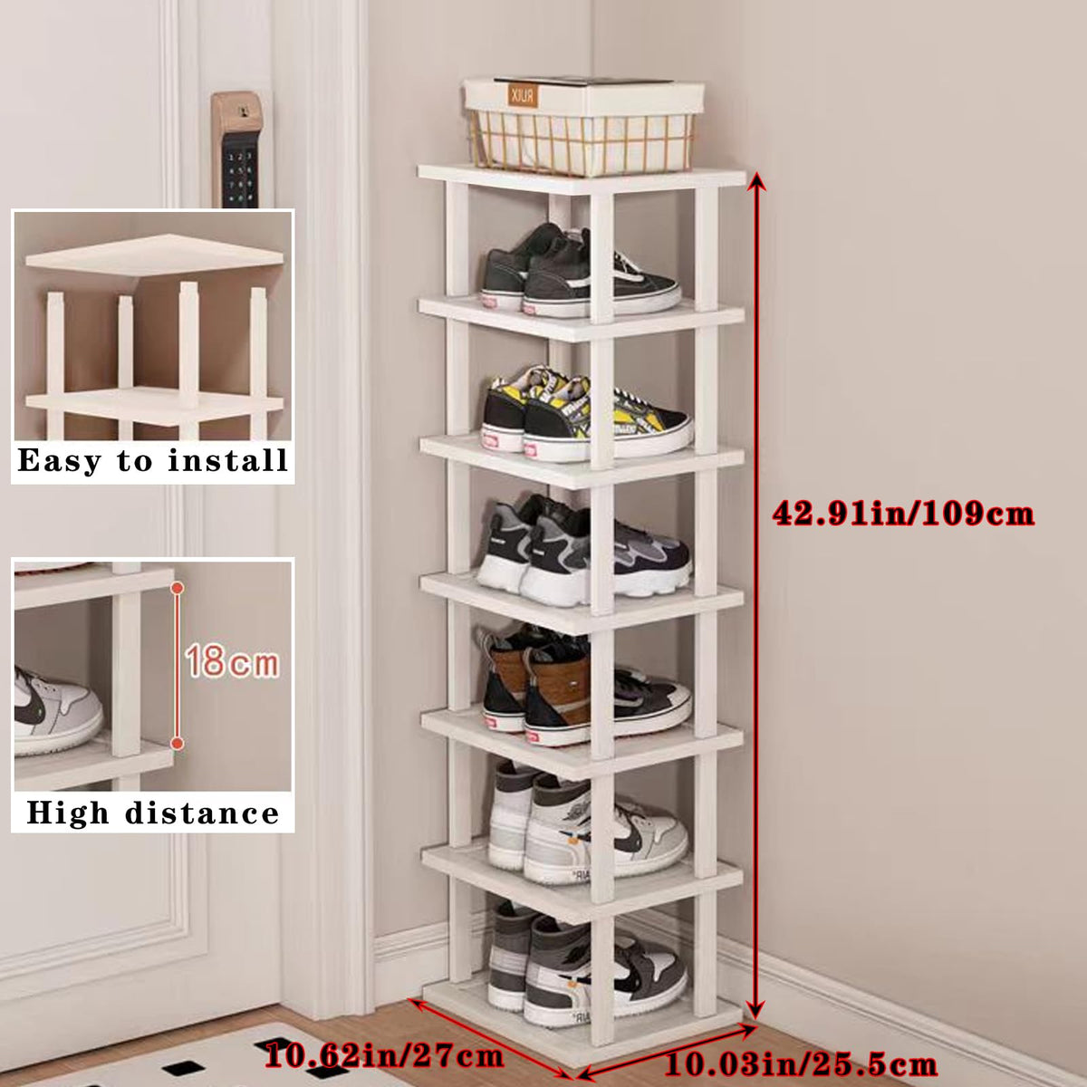 SAN HE slim modern shoe tower showcases a sleek profile for narrow closets.