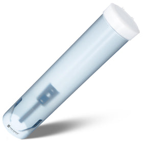 Translucent frosted blue housing shows cup levels at a glance.