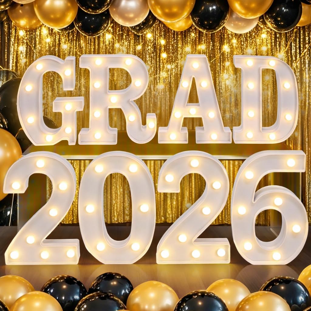 SANANT Grad 2026 LED letters front view for stylish graduation decor.