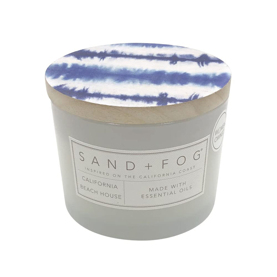 Sand + Fog California Beach House 12oz jar candle enhances living spaces with coastal charm.