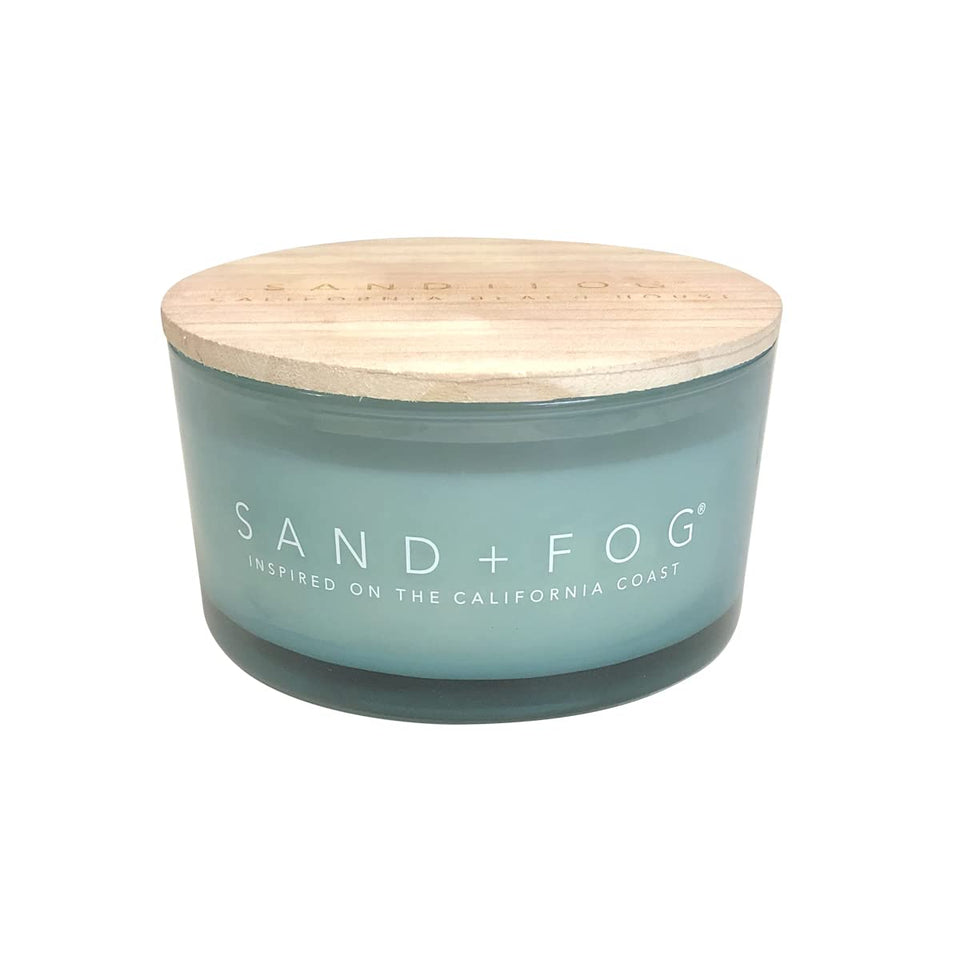 Sand + Fog California Beach House jar enhances coastal ambience in stylish decor.