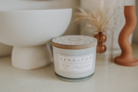 Sand + Fog gift-ready candle packaging suitable for any occasion.