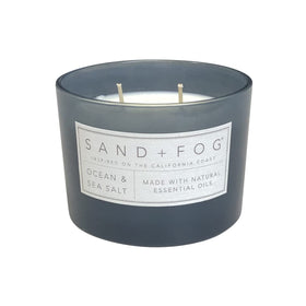 Sand + Fog 12oz candle with lead-free cotton wick for steady, even scent.