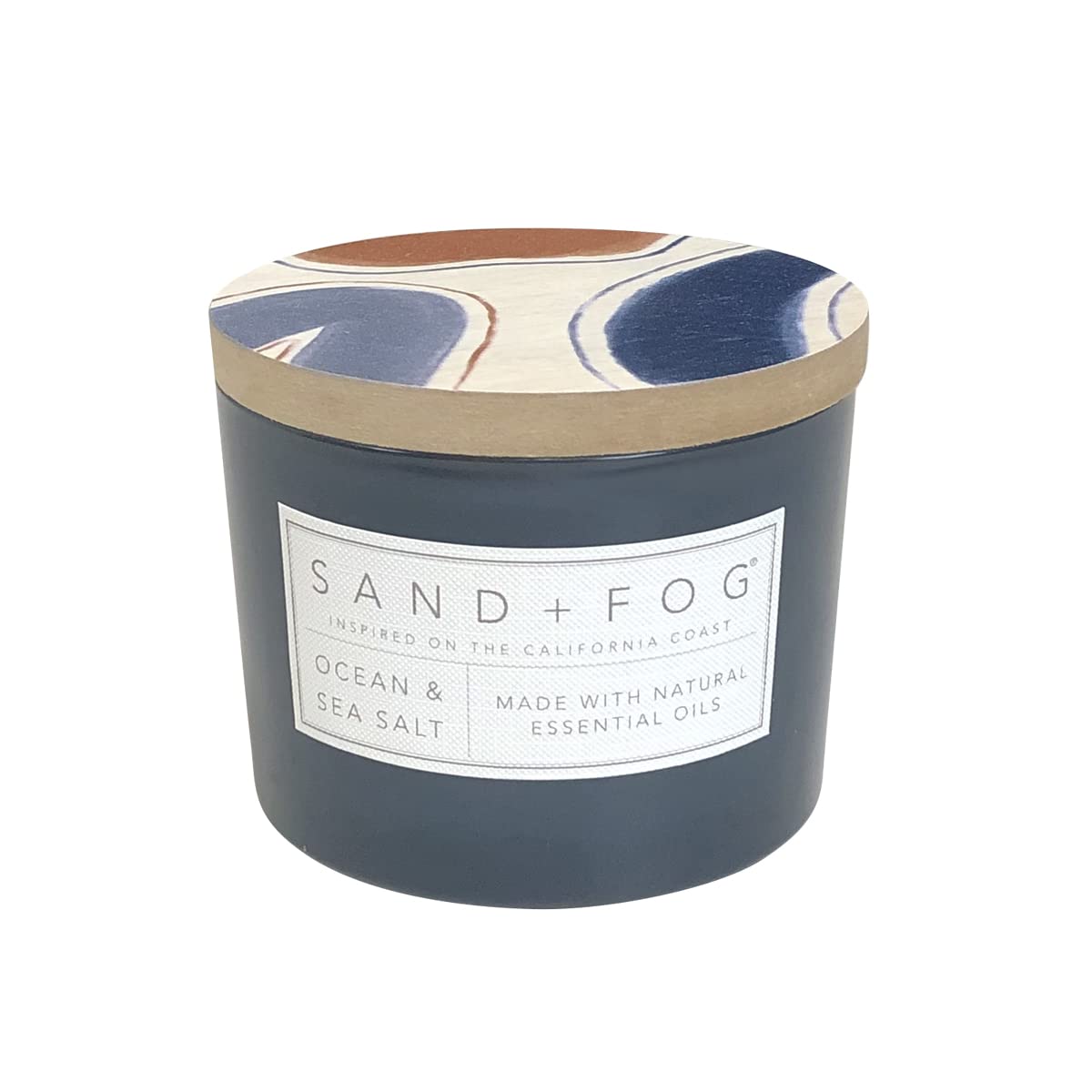 Sand + Fog Ocean & Sea Salt candle with cotton wick, delivering clean burn and coastal aroma.