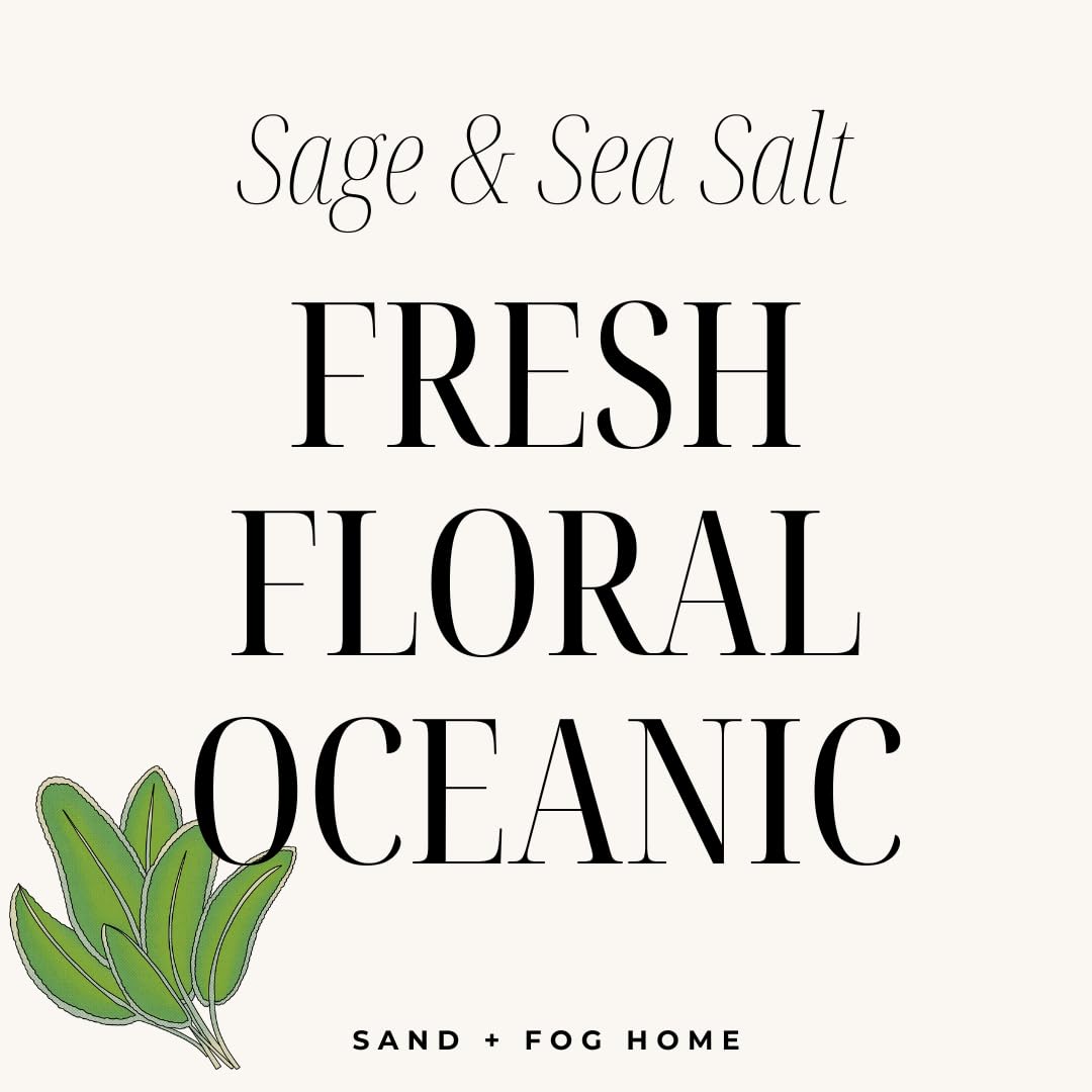Sand + Fog Sage & Sea Salt candle lit to create calming ambiance.