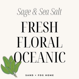 Sand + Fog Sage & Sea Salt candle lit to create calming ambiance.