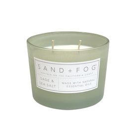 Sand + Fog Sage & Sea Salt 12oz close-up shows a lead-free wick for clean burn.