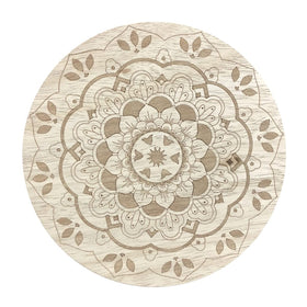 Sand + Fog Teakwood candle lid artwork enhancing decor while fragrance fills the room.