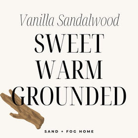 Gift-ready packaging for Sand + Fog Vanilla Sandalwood candle.