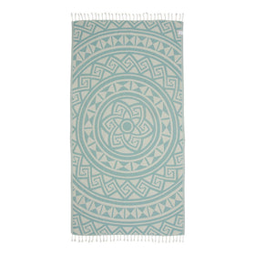 Sand Cloud Turkish Beach Towel Mandala Mint, rolled for easy packing.