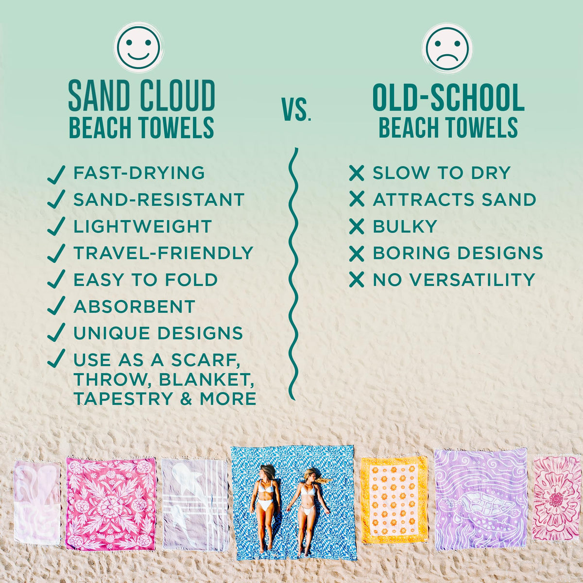 Sand Cloud Turkish Beach Towel sand-resistant surface on sand.