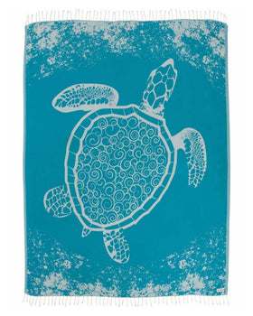 Sand Cloud XL Turkish Beach Towel in Teal Crush Turtle for expansive beach lounging.