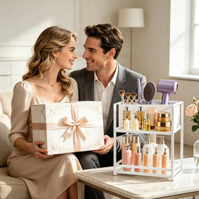 SanDream lower shelf offers convenient makeup, skincare, and fragrance storage.