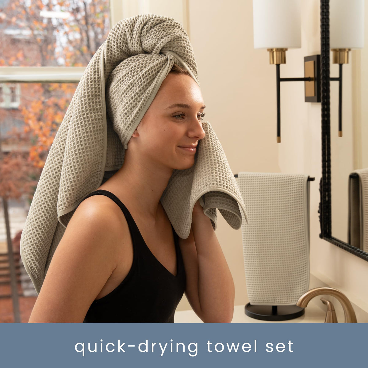 S&T INC. Aura towels displayed on a rack for a clean look