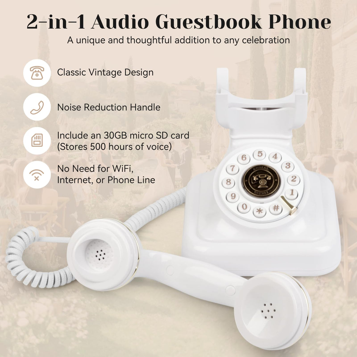 Sangyn Audio Guest Book Phone beeps invite guest voicemails while preserving authentic voices.