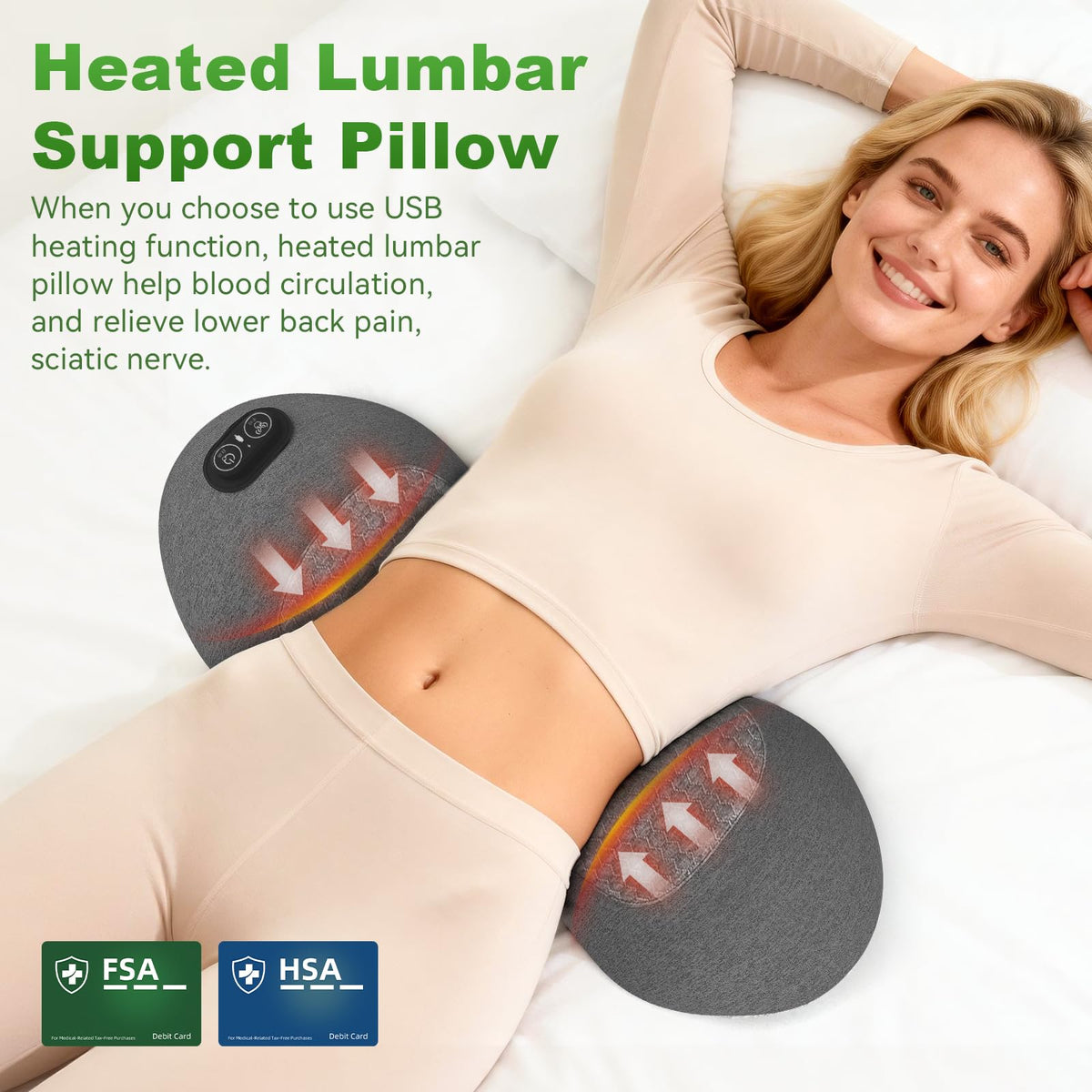 Sanivor pillow side view highlights adjustable airbag traction for waist relief