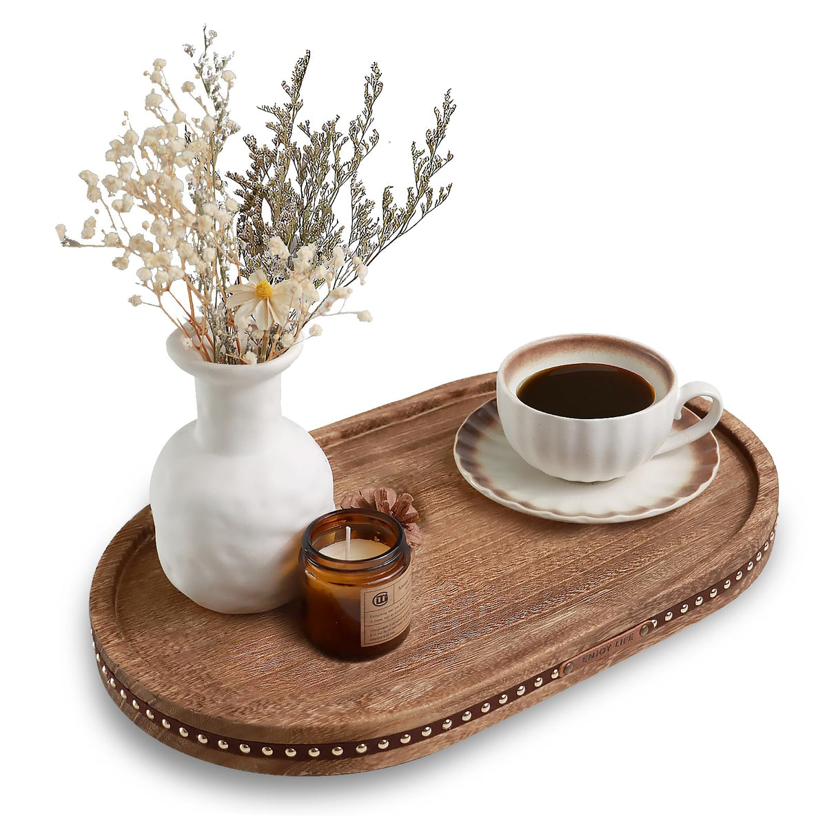 SAOCAIHUL round tray in solid wood for kitchen decor and surface protection.