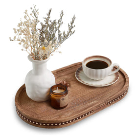 SAOCAIHUL round tray in solid wood for kitchen decor and surface protection.