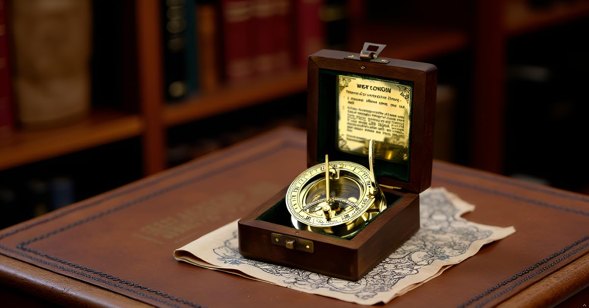 SARA NAUTICAL brass compass with natural finish for nautical decor