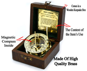 SARA NAUTICAL solid brass pocket sundial with polished finish for durability