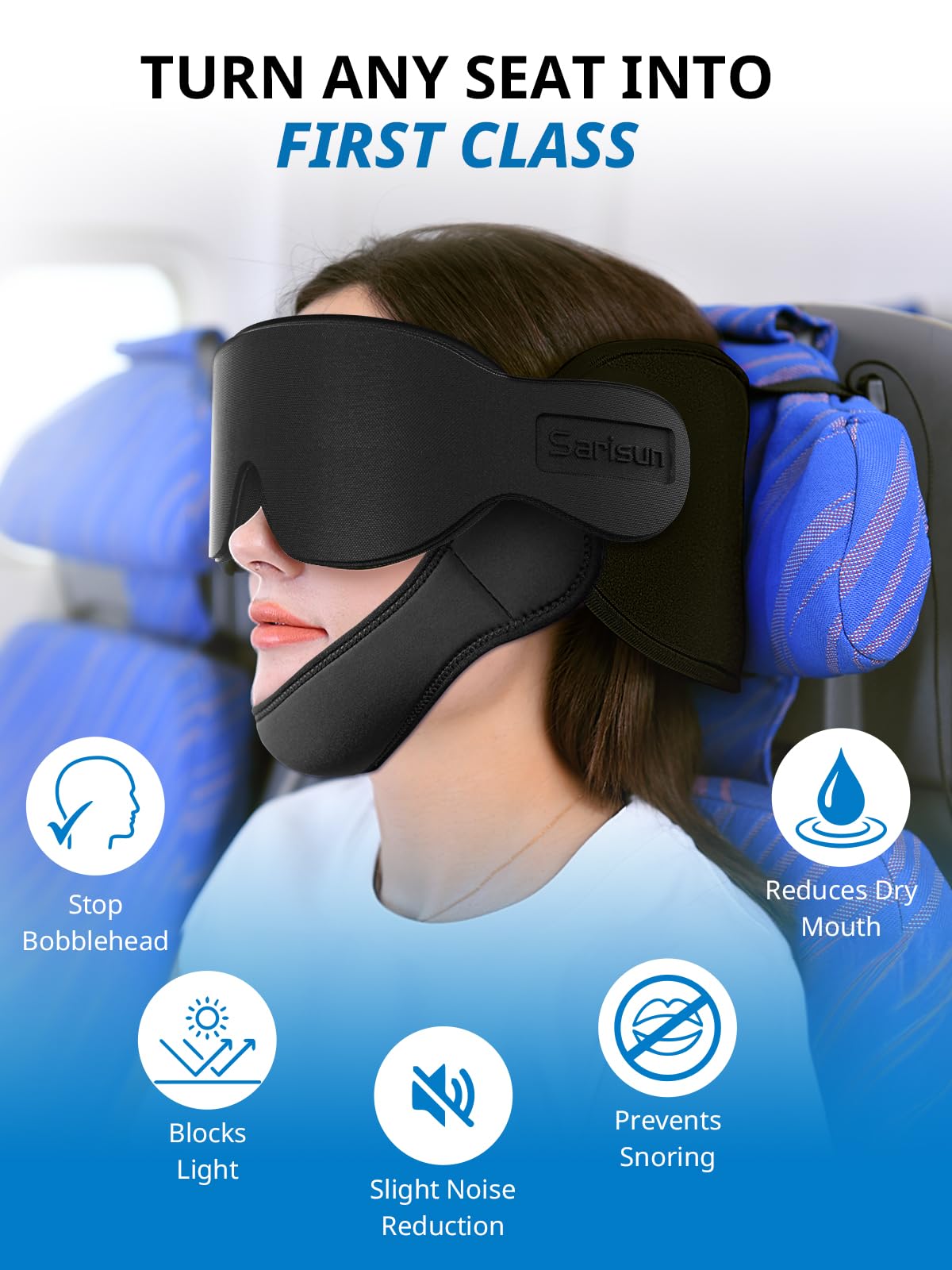 SARISUN 360° headrest supports stable sleep without bobble.