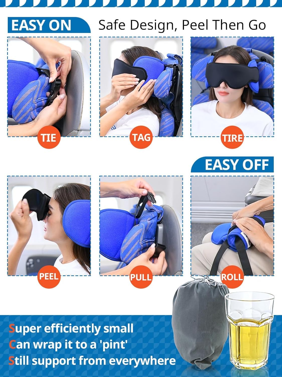 SARISUN headrest-friendly design maintains comfortable posture in car and plane.
