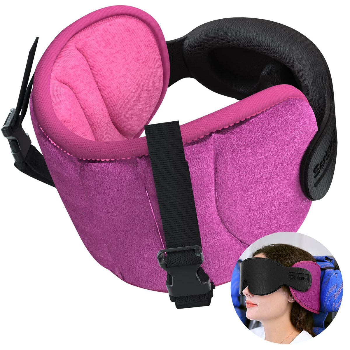 SARISUN travel pillow with 360° headrest supports sleep on long flights.