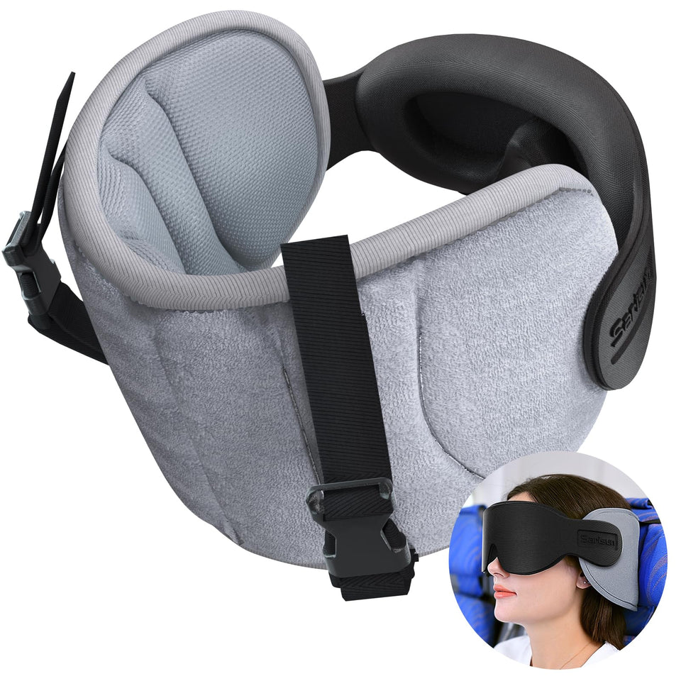 SARISUN Travel Pillow headrest 360° support for steadier sleep on planes.