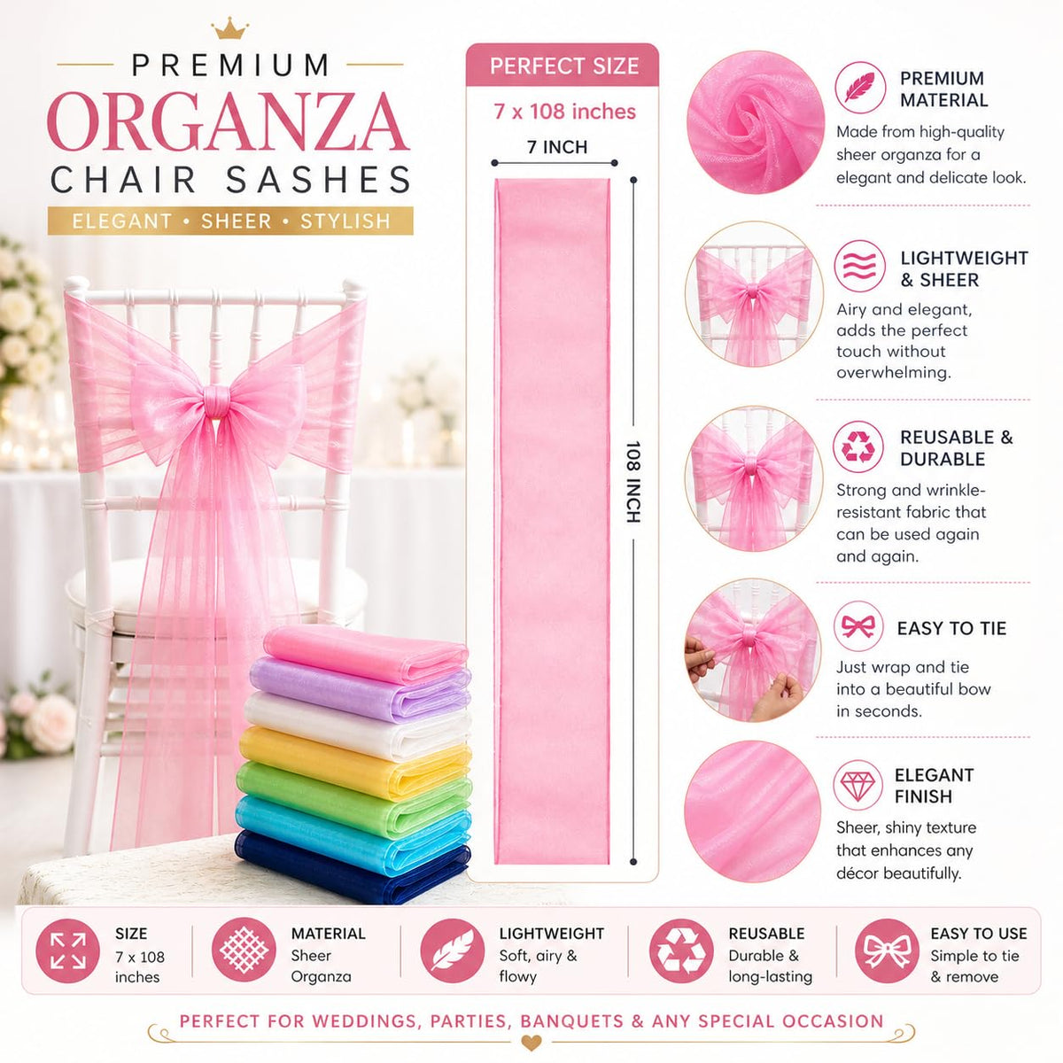 SARVAM FASHION chair decor sash in wedding setup for charming ambiance