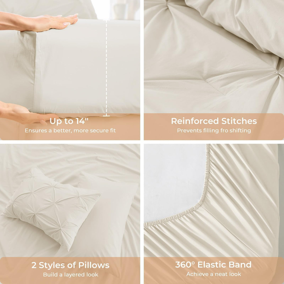 Sasttie beige pillowcase showcases smooth microfiber and easy care.