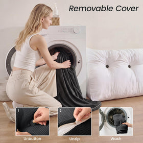 Sasttie headboard pillow in dark grey enhances ambiance and versatility.