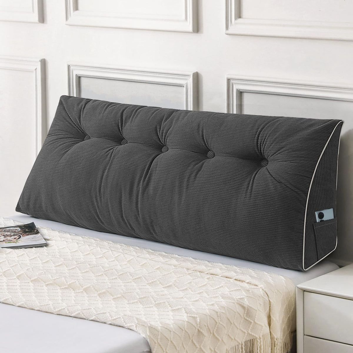 Sasttie headboard pillow queen with velvet cover and removable design for easy cleaning.