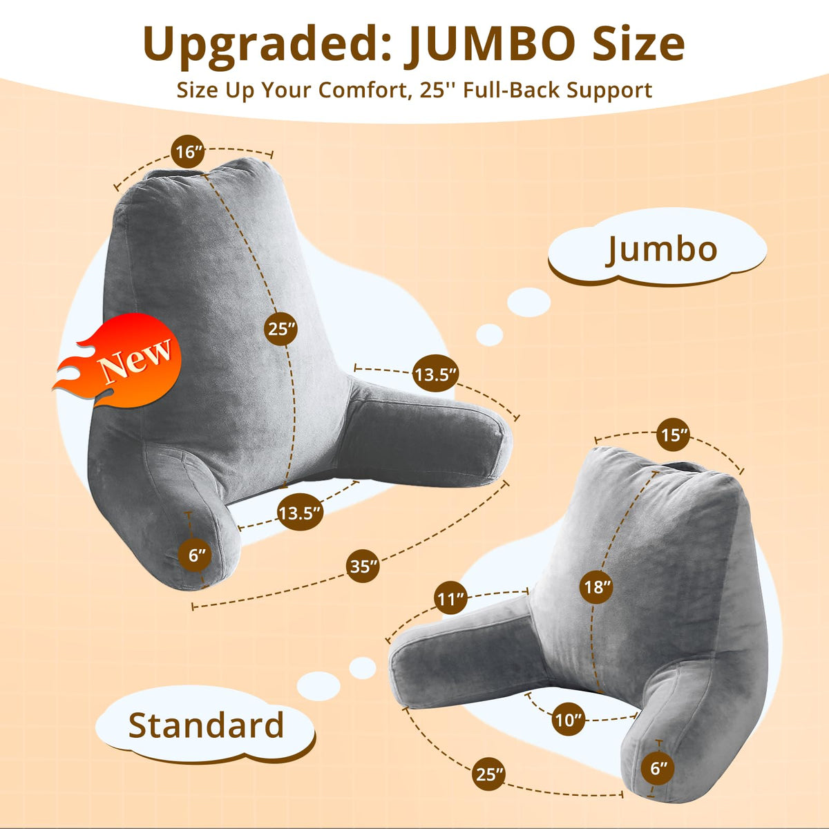 Sasttie jumbo backrest pillow with arm support for lounging