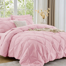 Sasttie queen comforter pintuck texture in baby pink adds cozy luxury