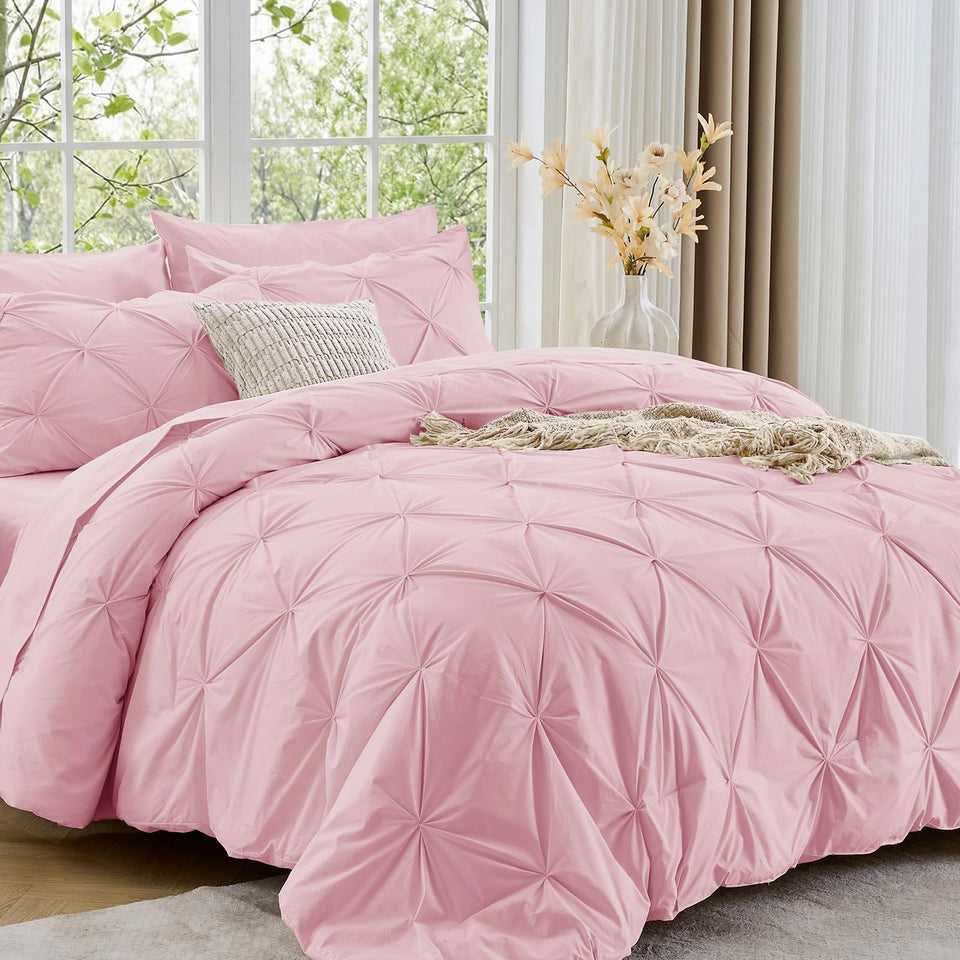 Sasttie queen comforter pintuck texture in baby pink adds cozy luxury
