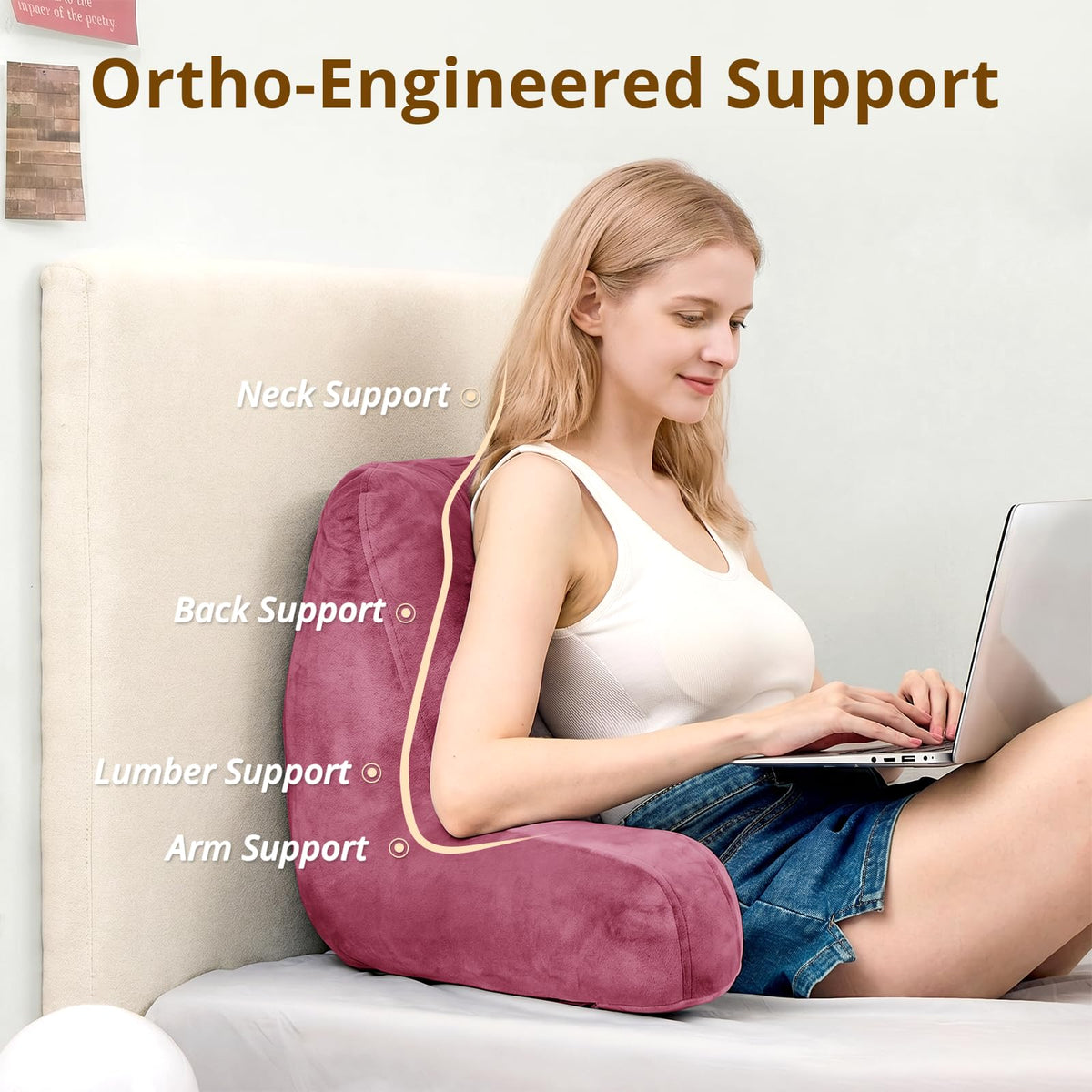Sasttie reading pillow arm-rest close-up showing supportive back and neck