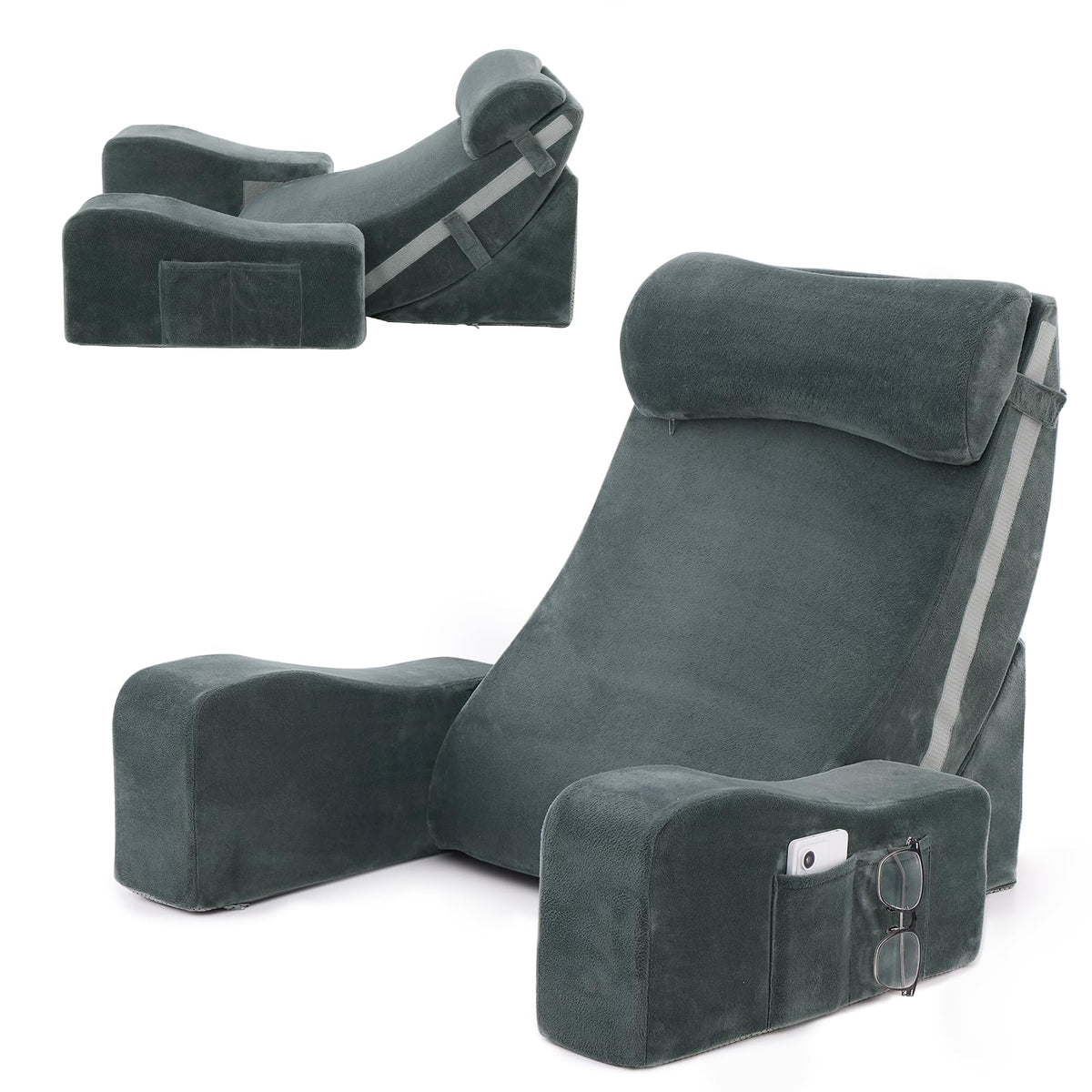 Sasttie reading pillow with armrests provides back support for comfortable reading