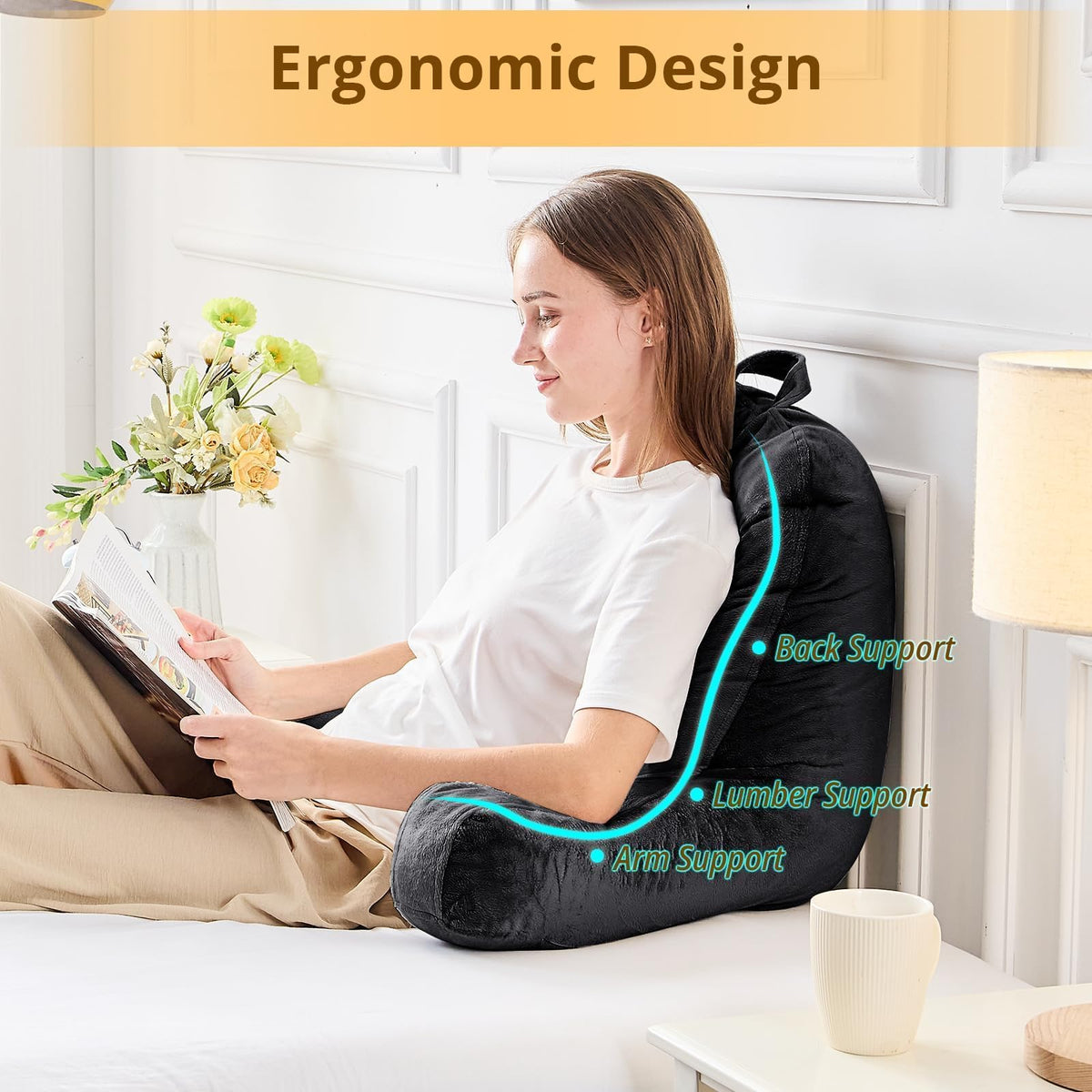 Sasttie pillow resting on bed, couch, or floor for versatile use.
