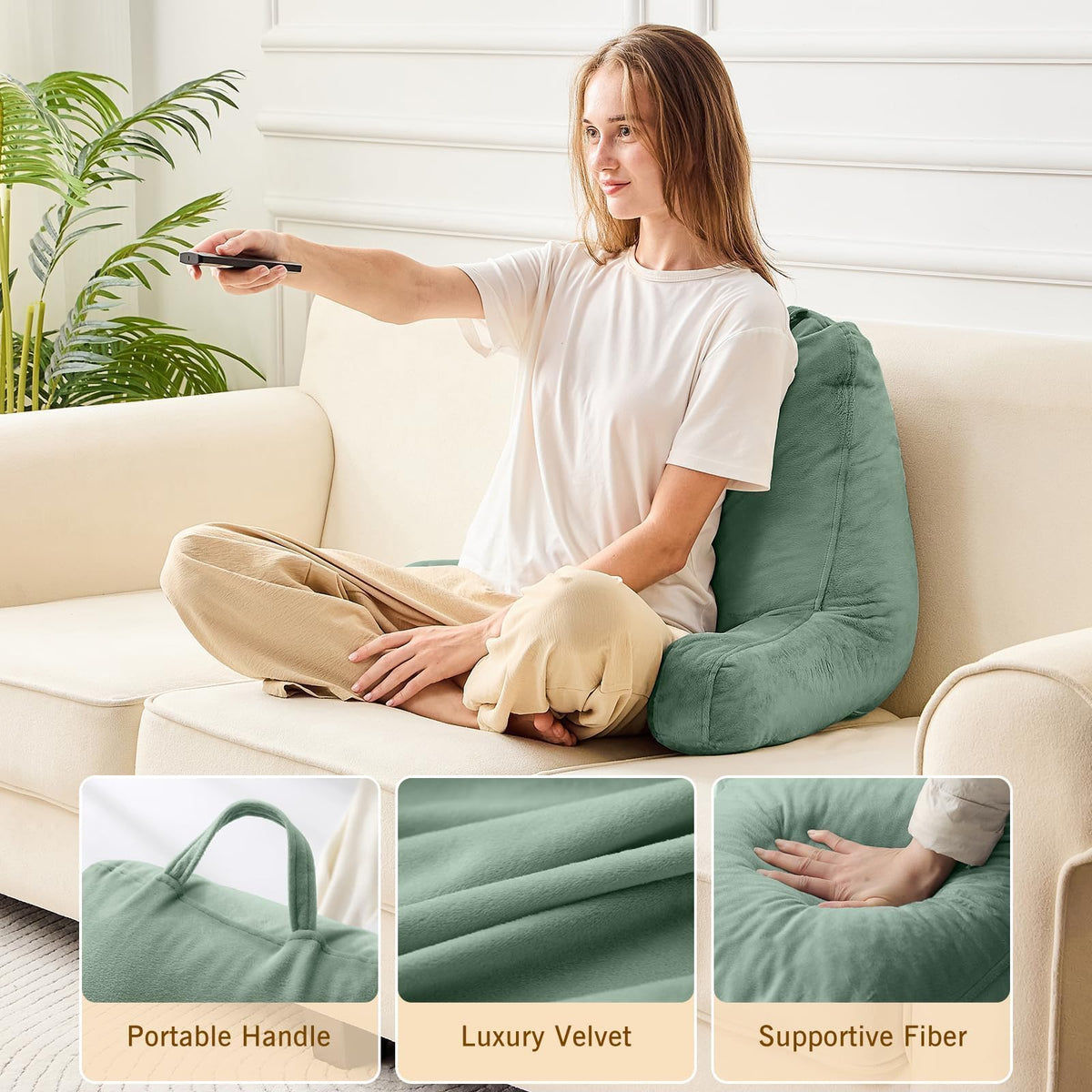 Sasttie reading pillow carries easily thanks to built-in handle