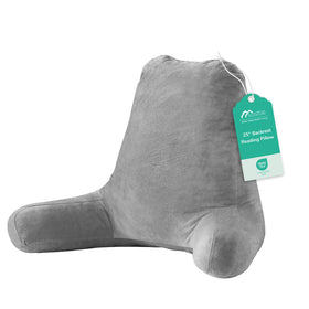Sasttie reading pillow with dark grey velvet backrest supports upright reading