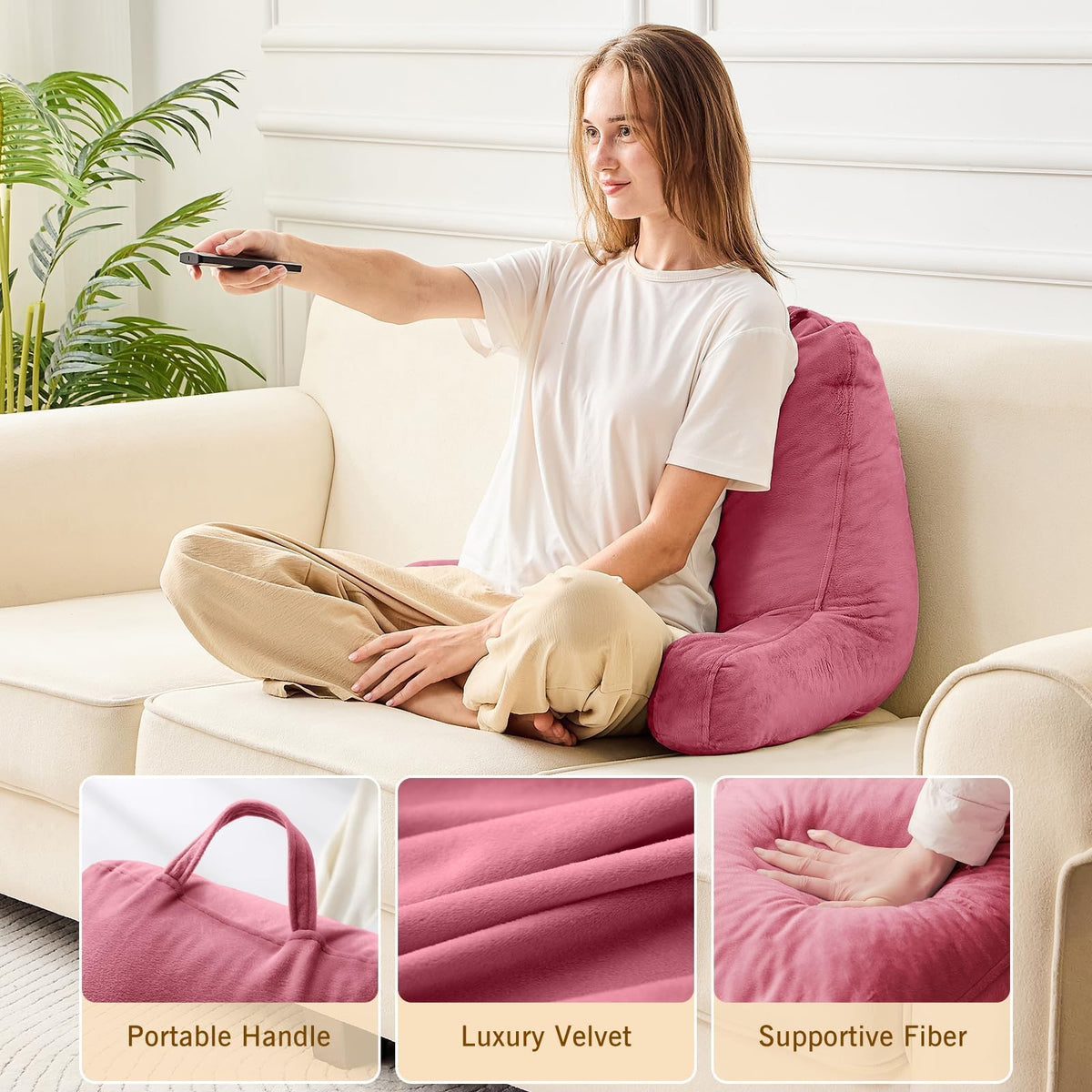 Sasttie reading pillow in bed for upright reading and study